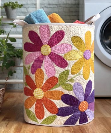 Heirloom Blooms Quilted Laundry Hamper — Classic Floral Fabric Laundry Organizer, Collapsible & Sturdy Handles