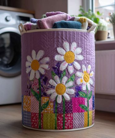 Heirloom Blossoms Quilted Laundry Hamper — Elegant Floral Fabric Basket With Handles, Foldable Storage For Bedroom & Bathroom