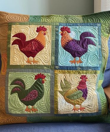 Henhouse Quilted Decorative Pillowcase - Country Cottage Accent Pillow Cover, Soft Quilting, Machine-Wash Friendly