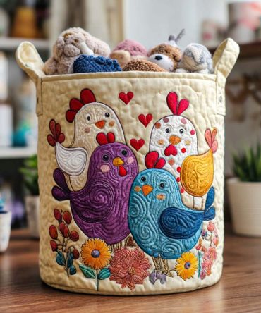 Henny Home Quilted Laundry Hamper - Charming Foldable Fabric Basket With Handles , Cozy Farmhouse Organizer For Laundry & Linen
