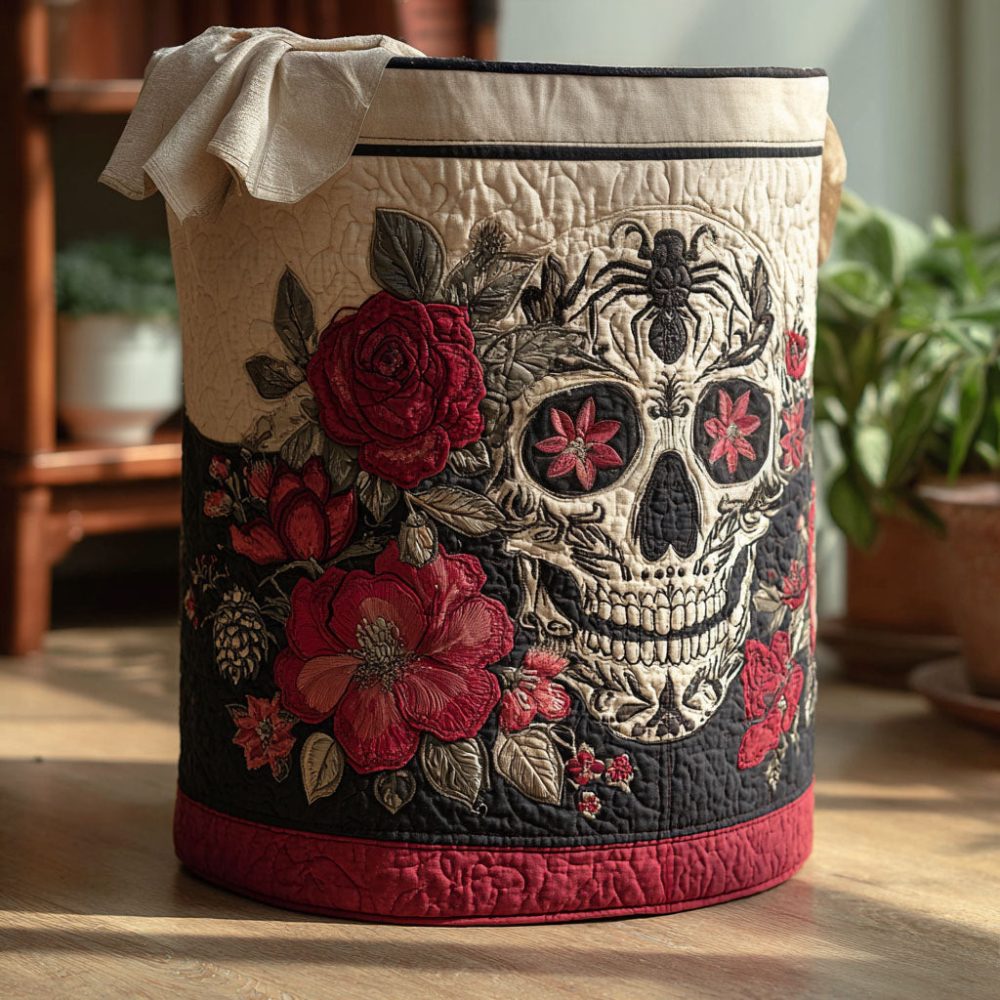 Heritage Flame Quilted Fabric Laundry Hamper – Large Vintage-Inspired Collapsible Laundry Basket With Handles, Durable Everyday Storage
