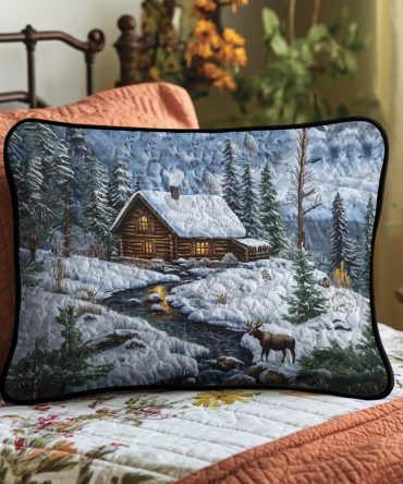 Heritage Log Cabin Quilted Pillow Cover — Rustic Lumberjack Decorative Throw Pillow Case For Country Cabin & Lodge Style