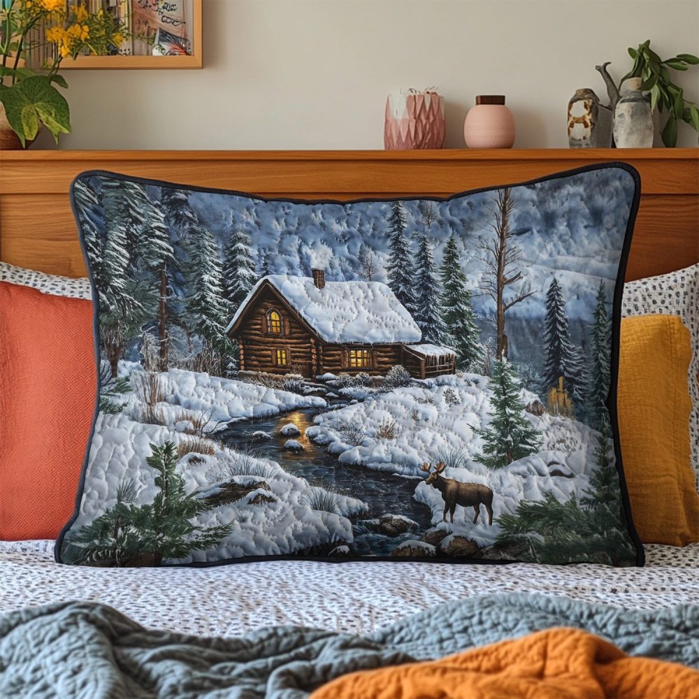 Heritage Log Cabin Quilted Pillow Cover — Rustic Lumberjack Decorative Throw Pillow Case For Country Cabin & Lodge Style - Image 2