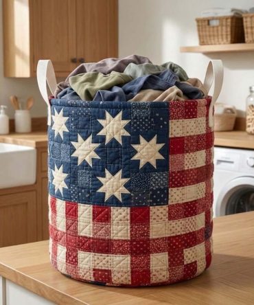 Heritage Star Quilted Laundry Hamper - Traditional Patchwork Design, Foldable Cotton-Feel Fabric Basket With Handles For Classic Home