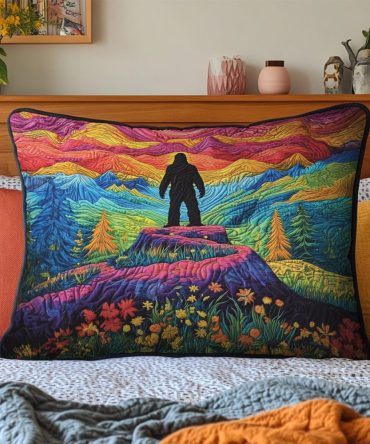 Hidden Bigfoot Quilted Pillow Cover — Outdoor-Inspired Decorative Sham, Rustic Woodland Print, Durable Quilting For Cabin & Lodge Style