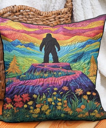 Hidden Bigfoot Quilted Decorative Pillow Cover — Playful Woodland Accent For Sofa & Cabin, Durable Quilting, Soft Cotton, Machine-Washable