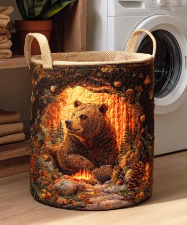 Cozy Quilted Bear Laundry Hamper - Oversized Fabric Basket With Carry Handles, Decorative Storage For Nursery & Home