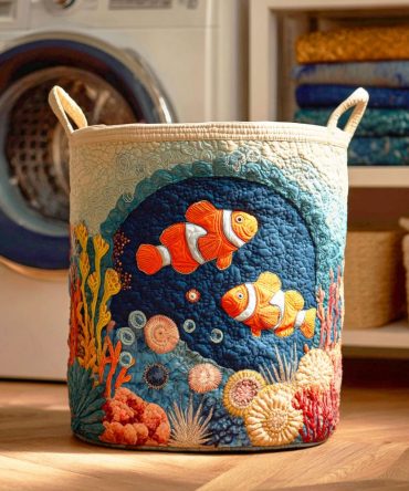 Hidden Clownfish Quilted Laundry Hamper - Stylish Foldable Fabric Basket With Subtle Marine Print For Home Organization