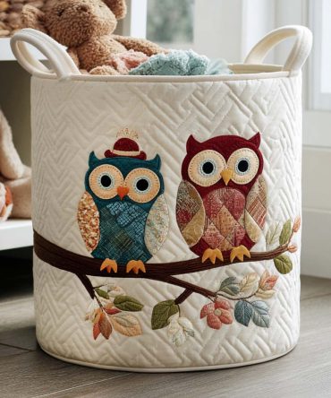 Hidden Owl Quilted Laundry Hamper — Decorative Collapsible Laundry Basket With Sturdy Handles, Breathable Lining & Cozy Nursery Accent