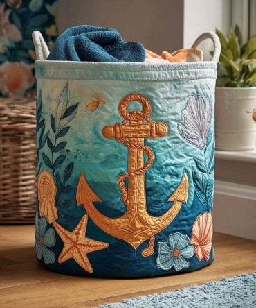 High Tide Quilted Laundry Hamper — Stylish Coastal Fabric Basket With Handles, Large Collapsible Laundry Organizer For Home & Dorm