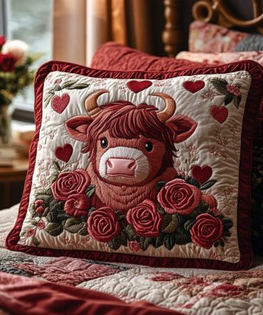 Charming Highland Cow Quilted Pillow Cover — Rustic Farmhouse Decorative Pillowcase For Cottage & Country Bedrooms, Soft, Machine-Washable