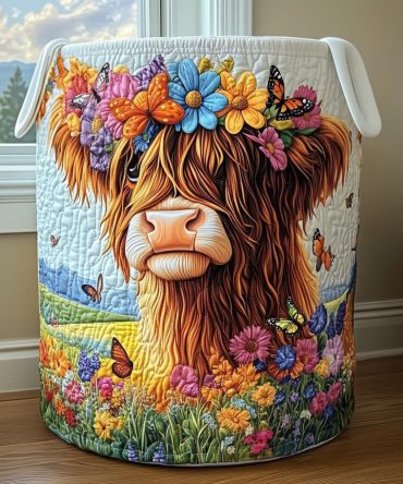 Highland Bliss Quilted Fabric Laundry Hamper — Foldable Decorative Basket With Sturdy Handles For Closet, Bathroom & Bedroom Storage