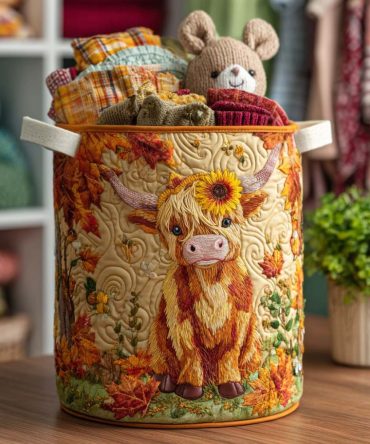 Highland Meadow Quilted Laundry Hamper — Floral Country Fabric Basket, Durable Handles, Collapsible & Washable Storage
