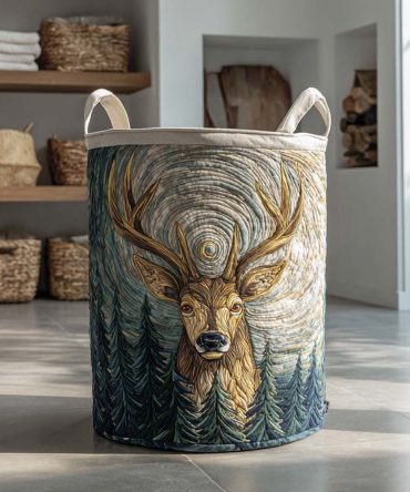 Highland Pines Quilted Laundry Basket – Rustic Forest Fabric Hamper, Foldable Clothes Organizer With Reinforced Base & Handles