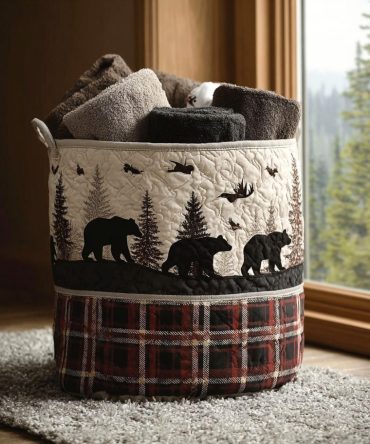 Highland Tracker Quilted Laundry Hamper — Rustic Plaid Storage Basket With Sturdy Handles, Foldable Design For Cabin & Home Use