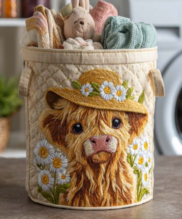 Highland Whisper Quilted Laundry Hamper – Elegant Foldable Fabric Basket With Handles, Subtle Highland Print For Classic Home Storage