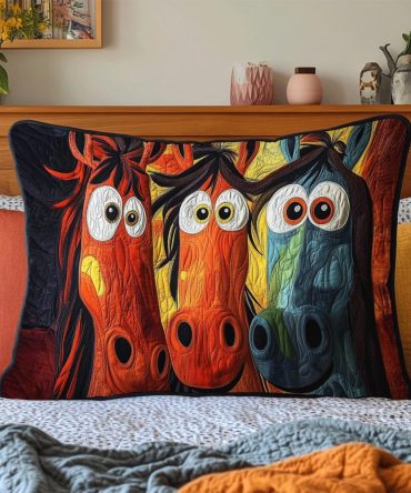 Hilarious Horse Quilted Pillow Cover — Playful Cartoon Horse Throw Pillow Case For Kids’ Rooms, Farmhouse Style & Gift Giving
