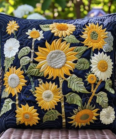 Hilarious Sunflowers Quilted Funny Pillow Cover — 18X18In Whimsical Floral Throw Pillowcase, Bold Sunflower Graphic, Quilted Cotton Blend, Washable & Giftable