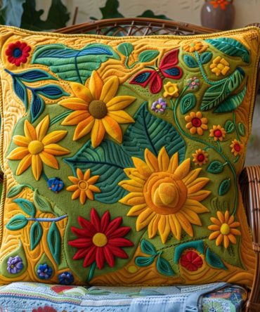 Funny Sunflower Quilted Pillowcase — Whimsical Floral Decorative Pillow Cover, Quirky Home Accent, Soft & Durable Fabric