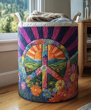 Boho Hippie Bloom Quilted Fabric Laundry Hamper - Foldable Cotton-Blend Basket With Handles, Floral Bohemian Design For Bedroom & Dorm