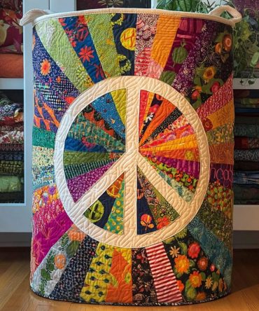 Hippie Bloom Quilted Laundry Hamper — Retro Floral Fabric Storage Basket, Collapsible Bohemian Organizer With Handles For Laundry & Room Décor