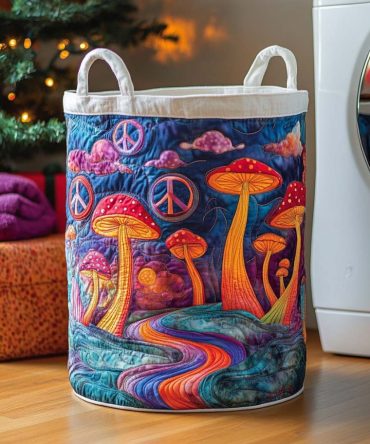 Hippie Forest Quilted Laundry Hamper — Whimsical Wonderland Print Foldable Storage Basket For Boho & Cottage Decor