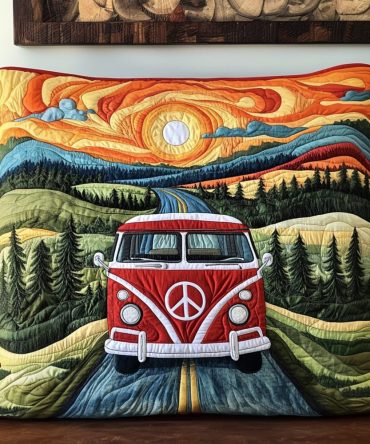 Bohemian Roadtrip Quilted Pillow Cover — Vibrant Hippie Tapestry Design, Soft Decorative Throw For Bed, Sofa & Cottage Decor