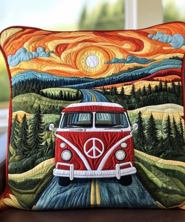Hippie Highway Quilted Pillow Cover - Retro Boho Throw Pillowcase, Colorful Tie-Dye Inspired Quilting On Soft Cotton Blend For Vintage Vibes