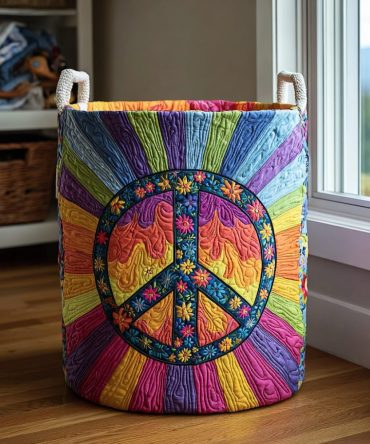 Hippie Joy Quilted Laundry Hamper — Boho Collapsible Fabric Basket For Trendy Bedrooms, Dorms & Eclectic Home Storage Solutions