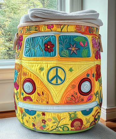 Hippie Spirit Quilted Laundry Hamper — Retro Tie-Dye Boho Fabric Basket With Strong Handles, Foldable Colorful Storage For Funky Home Decor
