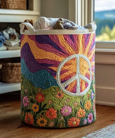 Hippie Vibes Quilted Laundry Hamper — Colorful Collapsible Fabric Basket For Boho Bedrooms, Kids’ Rooms & Stylish Closet Storage