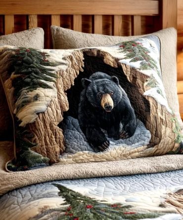 Holiday Den Cozy Quilted Pillow Cover - Warm Christmas Throw Pillow Sham For Living Room, Bed & Seasonal Decor