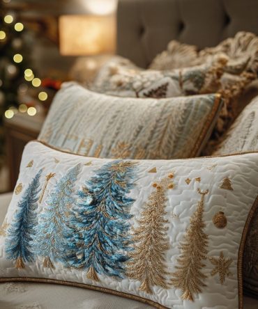 Holiday Forest Quilted Pillow Cover — Festive Woodland Scene Decorative Pillowcase, Durable Cotton-Blend Accent For Christmas Decor