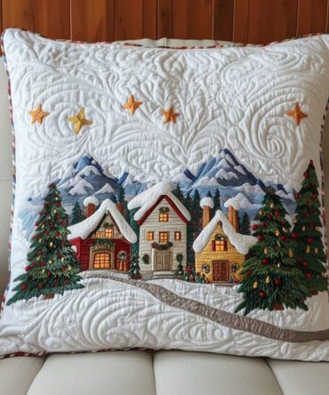 Holiday Homes Quilted Throw Pillow Cover Set — Charming Festive Cushion Cases For Seasonal Sofa & Bed Styling, Durable & Machine Washable
