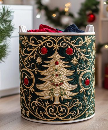 Holiday Blossom Quilted Fabric Hamper — Festive Floral Print Laundry Basket, Collapsible & Decorative With Durable Handles