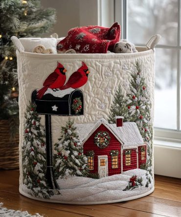 Holiday Cheer Quilted Laundry Basket — Festive Patterned Foldable Hamper, Durable Cotton Storage For Seasonal Decor & Gifts