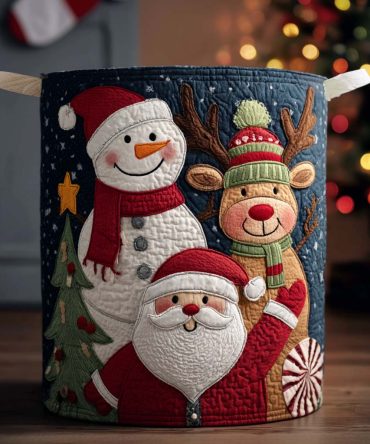 Holiday Friends Quilted Laundry Hamper — Festive Character Foldable Fabric Laundry Basket, Fun Seasonal Storage For Kids & Families