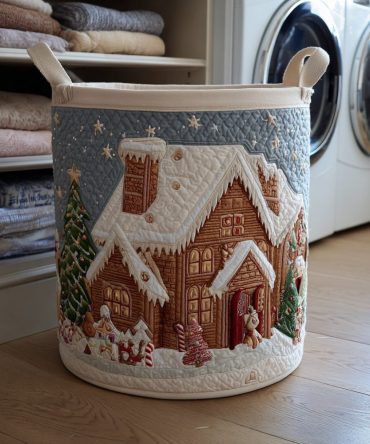 Holiday Gingerbread House Fabric Laundry Hamper - Stylish Christmas Laundry Basket, Collapsible Kids Organizer With Reinforced Handles