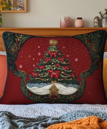 Holiday Glow Quilted Decorative Pillow Cover — Warm Festive Throw Pillowcase For Christmas Living Room, Bedroom & Entertaining Spaces