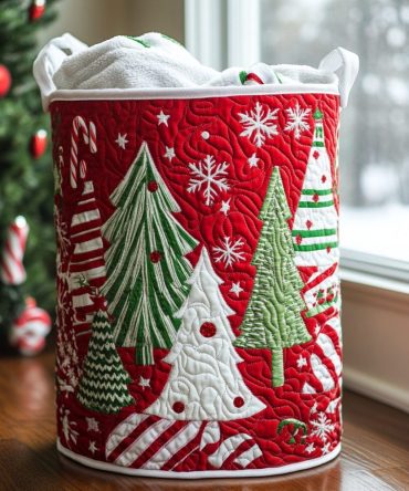 Holiday Glow Quilted Laundry Hamper — Festive Foldable Storage Basket, Durable Quilting, Easy-Carry Handles, Organize With Seasonal Flair