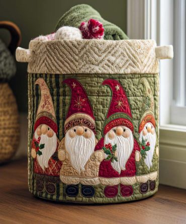 Holiday Glow Quilted Laundry Hamper — Metallic-Accent Foldable Fabric Laundry Basket With Handles For Festive Home Storage