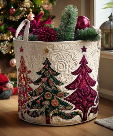 Festive Glow Quilted Laundry Hamper — Large Holiday Fabric Storage Basket With Foldable Design, Durable Handles, Gift-Ready Home Decor