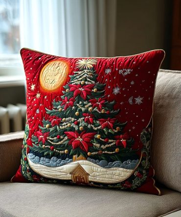 Holiday Glow Quilted Pillow Cover — Festive Decorative Throw Pillow Case For Christmas, Seasonal Mantel & Cozy Winter Décor, Ready To Gift