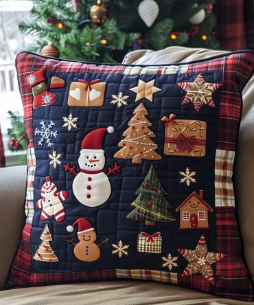 Holiday Hearth Quilted Pillow Cover — Warm Fireplace & Hearth-Themed Throw Pillow Case, Cozy Christmas Decor For Living Room