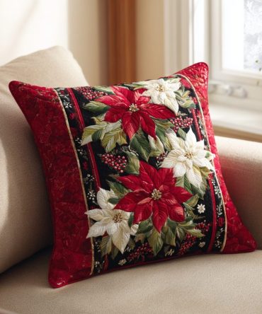 Holiday Lane Quilted Pillow Cover - Vintage Holiday Street Scene Throw Pillowcase For Christmas Decor, Sofa & Entryway Accents
