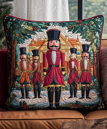 Holiday Nutcracker Quilted Decorative Pillow Cover — Festive Themed Throw Pillowcase With Classic Toy Soldier Design
