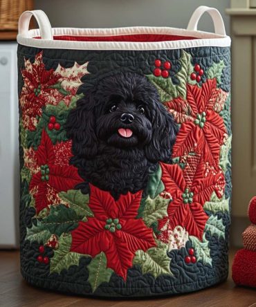 Holiday Poodle Quilted Laundry Hamper — Chic Festive Foldable Basket With Handles, Roomy Capacity & Easy-Care Finish