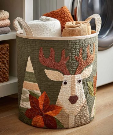 Premium Quilted Reindeer Laundry Hamper For Holiday Decor — Large Foldable Christmas Storage Basket With Sturdy Handles & Removable Liner