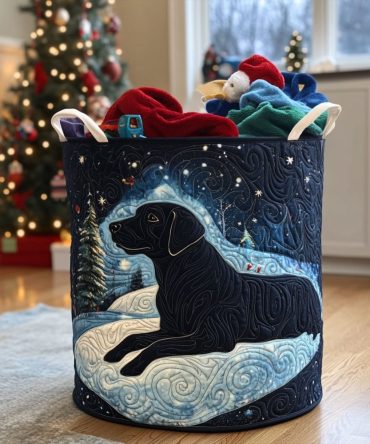 Seasonal Quilted Laundry Organizer - Holiday Retriever Themed Fabric Hamper, Foldable Storage Bin For Gifts, Clothes & Pet Toys