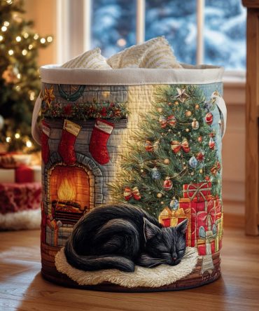 Holiday Snooze Quilted Collapsible Laundry Hamper – Festive Padded Fabric Basket, Large Capacity, Durable Handles, Machine-Washable